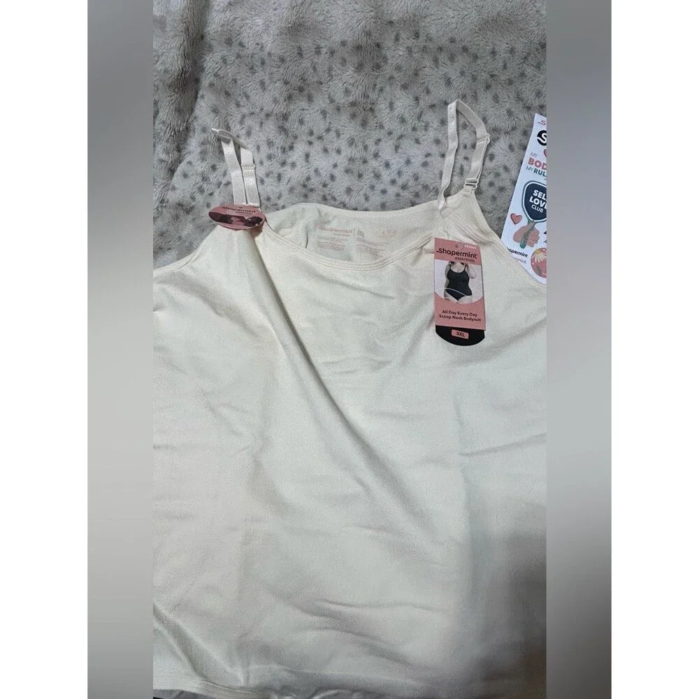 TWO Shapermint Size 3X Cream Scoop Neck Bodysuits with Snaps NWT Plus size